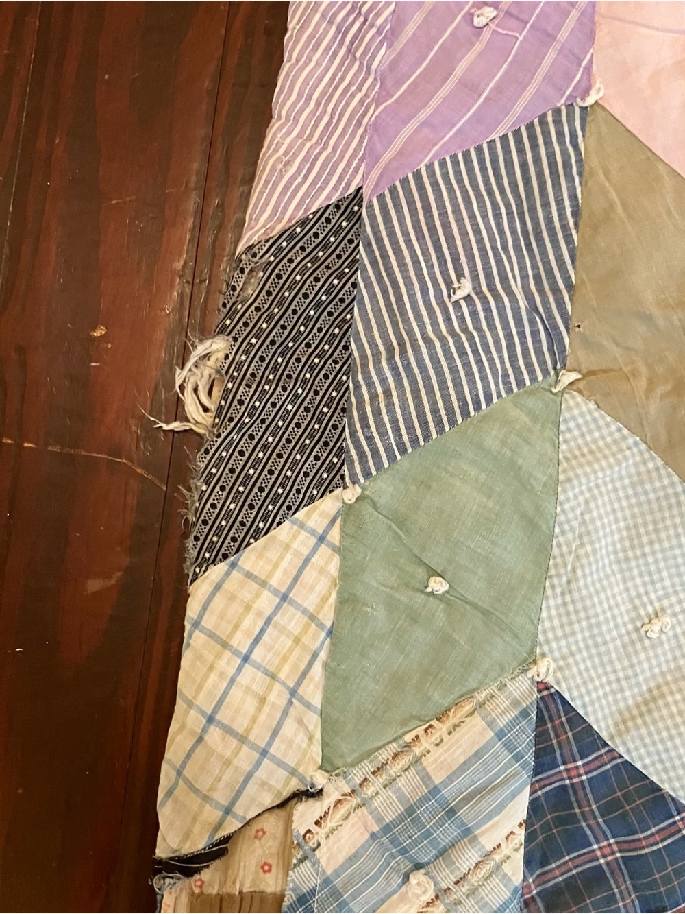 VTG Handmade Hand Quilted Diamond Scrap 70x 75 Twin Throw Quilt Farmhouse - Picture 8 of 16